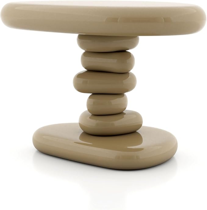 24/7 Shop at Home Kavren Modern 37-inch 2-Piece Oval Glossy Low Profile Coffee Table Set, Stone Shape Living Room Furniture for Small Space, Light Brown