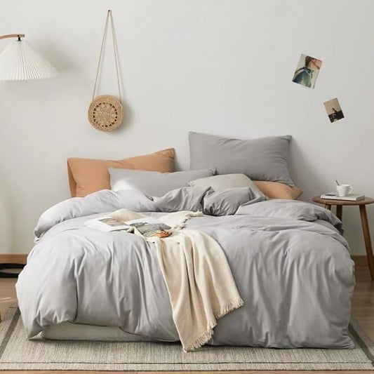 CLOTHKNOW Grey King Size Comforter Set 3Pcs Light Gray Bedding Comforter Sets All Season Soft Silver Comforter with 2 x Pillow Cases