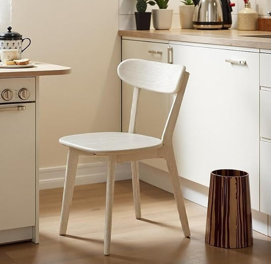 Oak Dining Chairs, Kitchen Chairs, 100% Solid Wood Modern Dinner Chair with Curved Backrest, Dining Room Chair for Kitchen, Living Room, Study (1PK, Cream White)