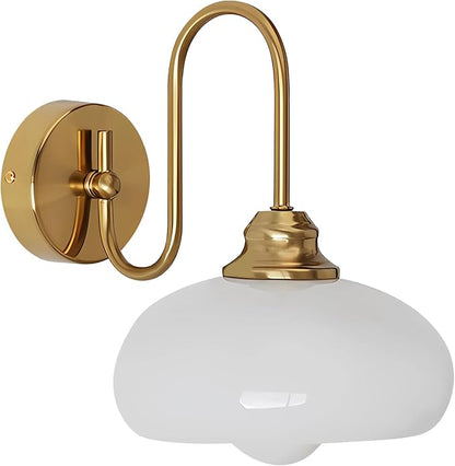 KCO Lighting 1-Light Vintage Bathroom Wall Sconces Gold Globe Wall Sconce Lighting Brushed Brass Bedroom Wall Lighting Milk Glass Wall Light Industrial Wall Lamp for Hallway Porch