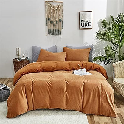 CLOTHKNOW Brown Velvet Queen Size Comforter Sets Fluffy Bedding Comforter Sets Pumpkin Queen Comforter Soft Orange with 2 x Pillow Cases