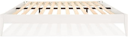 Bme Dinkee Signature Ivory White Queen Bed Frame Without Headboard - Modern & Minimalist Style with Acacia Wood - 12 Strong Wood Slat Support - Easy Assembly - No Box Spring Needed