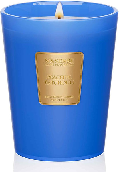 M&SENSE Peaceful Patchouli Scented Natural Soy Wax Candle, 14.1oz 60 Hours Long Lasting Slow Burning, Aromatherapy Fall Winter Candle for Stress Relief Festival Gifts for Home Decor