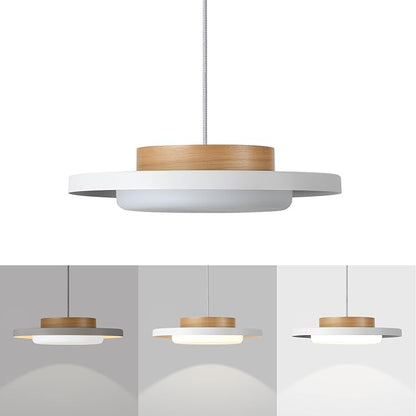 Mid Century Modern Pendant Lighting,15.7 inch,Natural Wood Cap, 3000K/Warm White/22W,Dimmable LED Pendant Light Fixtures, for Kitchen, Dining Room, Living Room