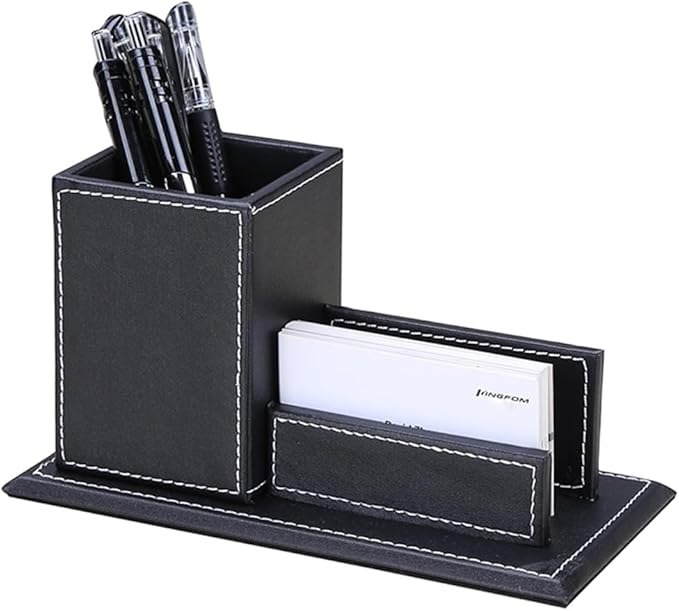 KINGFOM T31-6PCS/SET Desktop Decor Organizer Supplies Set PU Leather Remote Control Collection Holder, Pencil Box, Business Card Holder, Mouse Pad, Sticky Notes Paper and Dispenser