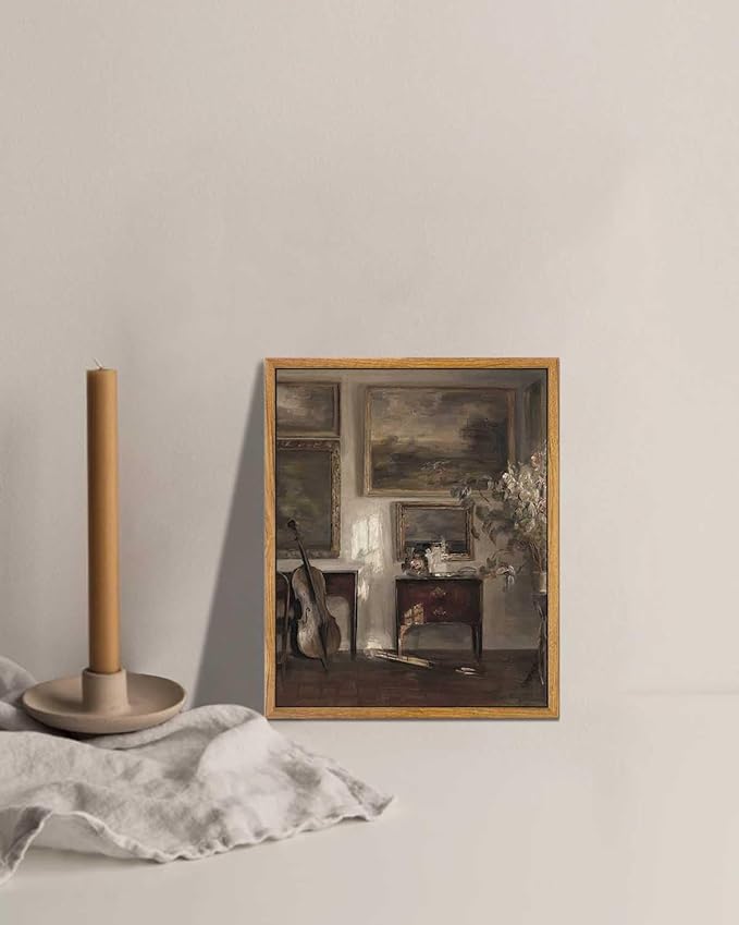 KBKBART Vintage Framed Wall Art, Farmhouse Decor Moody Still Life Canvas Oil Painting Vintage Dark Bathroom Art Prints, Neutral Antique Wall Art Decor for Bedroom, Living Room, Gallery, Gifts for Friends or Family (8"x10")
