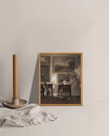 KBKBART Vintage Framed Wall Art, Farmhouse Decor Moody Still Life Canvas Oil Painting Vintage Dark Bathroom Art Prints, Neutral Antique Wall Art Decor for Bedroom, Living Room, Gallery, Gifts for Friends or Family (8"x10")