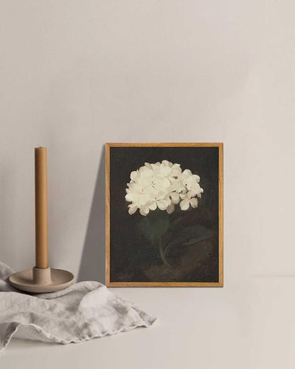 KBKBART Framed Wall Art Vintage Wall Art Room Decor, White Hydrangea Still Life Flower Canvas Oil Painting Prints, Classical Floral Wall Decor, Bedroom Bathroom Pictures Artwork（8“x10