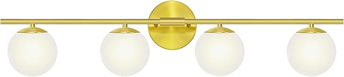 New Bathroom Vanity Light Fixtures Brushed Bronze Milk White Globe Glass Shade Modern Wall Bar Sconce Over Mirror (Brushed Brass, 4T)