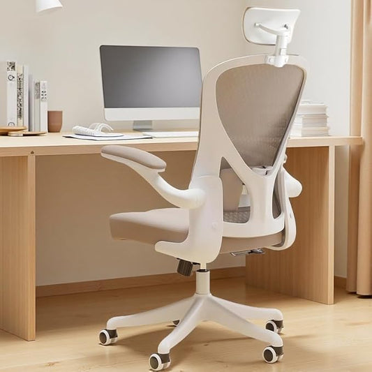 Ergonomic Office Chair with Adjustable Lumbar Support & Flip-Up Armrests - High Back  Desk Chair with Thickened Seat Cushion, Rolling Wheels for Home/Office Study Work