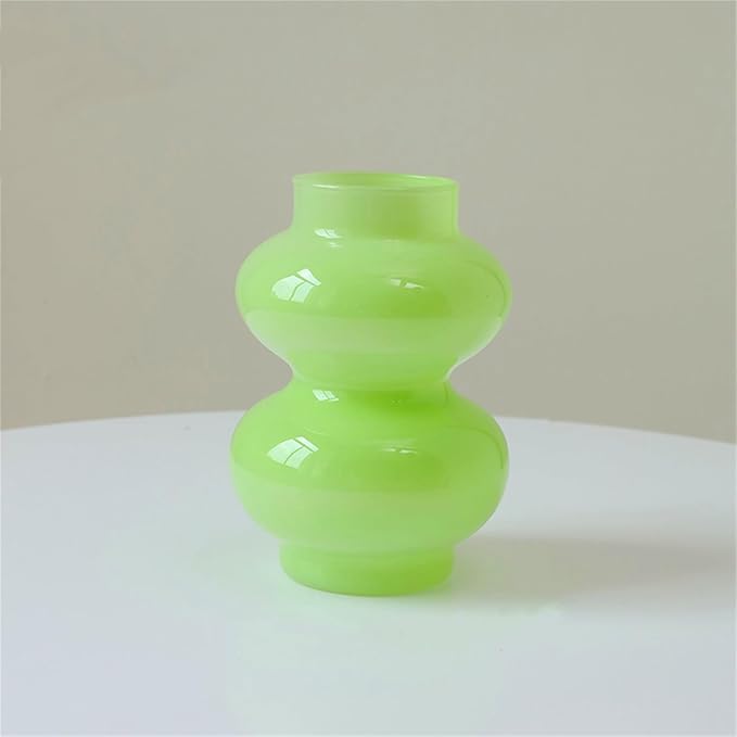 JSPYFITS Glass Hydroponic Flower Vase, Double Balls Colored Glasses Bubble Vases for Flower, 7 Inches Glass Funky Vase for Home/Office/Weddings/Party Table Flower Décor (Milky Green)