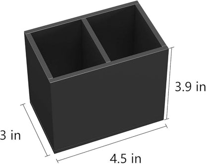 NIUBEE Acrylic Pen Holder 2 Compartments, Black Pencil Organizer Cup for Countertop Desk Accessory Storage