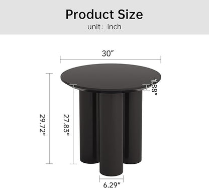 31.49" Black Round Dining Table with Three Stable Legs, Single Side Table for Living Room,Space Saving Coffee Table for 1-4 People，Kitchen Table,