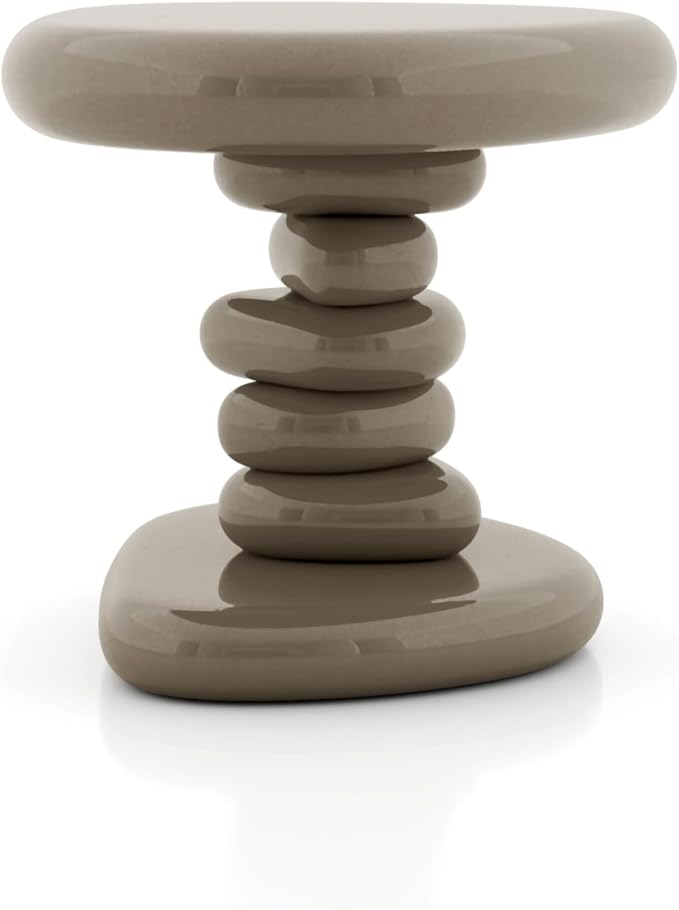 24/7 Shop at Home Kavren Modern 22-inch Oval Glossy Pedestal End Table, Stone Shape Living Room Furniture for Small Space, Dark Brown