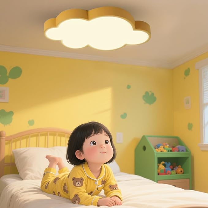 Cloud Shape Led Ceiling Light, 48Cm/19Inch, 36W, Yellow, with Remote Control 4 Color Temperatures,Adjustable Warm Light Eye Protection Bedroom Study/Kindergarten Ceiling Lights