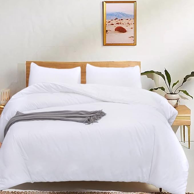 CLOTHKNOW White Queen Comforter Set 3Pcs White Bedding Comforter Sets All Season Soft Bed Comforter Sets Queen Comforter with 2 x Pillowcases