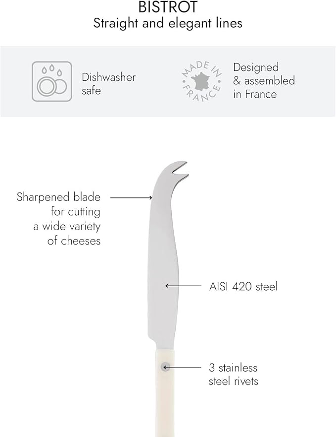 Cheese Knife 9.4 inches - Bistrot Collection - All Cheeses - Stainless Steel & Nylon - Dishwasher Safe - Ivory - Brilliant Finish