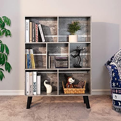 LEYAOYAO Bookshelf Cube Storage Organizer,3 Tier Bookcase with Legs,Modern Wood Open Shelf,Dirty Grey Bookshelves,Free Standing Display Short Book Shelves for Narrow Space,Bedroom,Living Room,Office