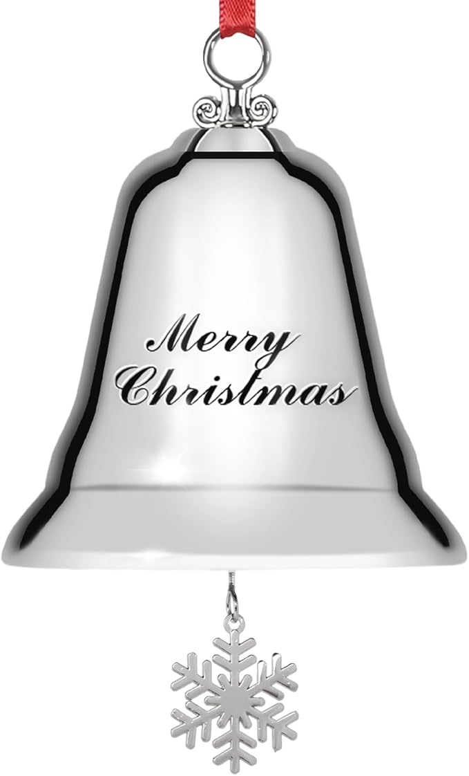 Styleonme Decorative Bells, Christmas Ornaments 2025, Engraved It's Merry Christmas 2025, Silvery Bells Decoration with Pendants Snowflakes
