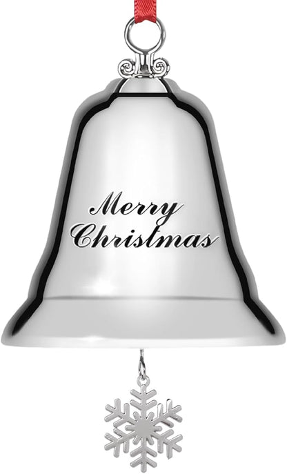 Styleonme Decorative Bells, Christmas Ornaments 2025, Engraved It's Merry Christmas 2025, Silvery Bells Decoration with Pendants Snowflakes