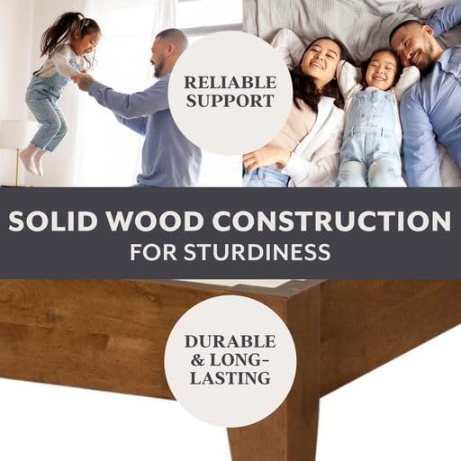 DG Casa Vandermark Solid Wood Easy Install Queen Bed Frame with Unique Headboard and Wooden Slat Support Included No Box Spring Required - Beige Walnut