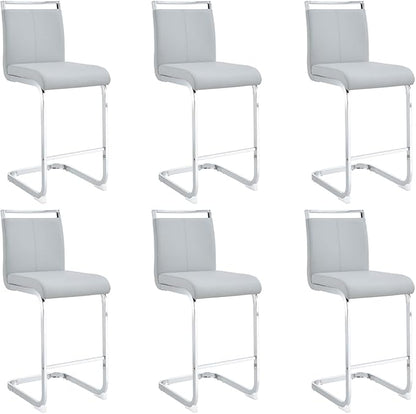 Bar Stools Set of 6, 25" Counter Height, Light Grey Faux Leather, Chrome Plated Metal Leg Dining Chair