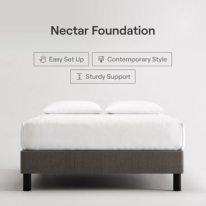 Nectar Bed Frame - Full - Grey - 8 Inch Legs - Sturdy Wooden Slats for Support - Steel Frame - Contemporary and Durable Upholstery - Holds Up to 700 Pounds - Easy Assembly