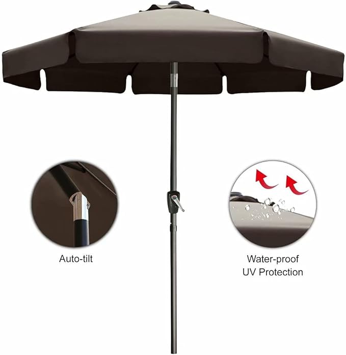 ABCCANOPY 10ft Scalloped Patio Umbrella, Outdoor Table Umbrella with Tilt and Crank, Fiberglass Ribs Deck Umbrella for Patio, Pool, Garden, Picnic (Brown)