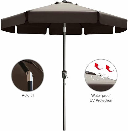 ABCCANOPY 10ft Scalloped Patio Umbrella, Outdoor Table Umbrella with Tilt and Crank, Fiberglass Ribs Deck Umbrella for Patio, Pool, Garden, Picnic (Brown)
