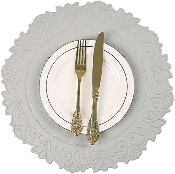Noctiflorous Round Faux Leather 15 Inch Placemats Set of 4 Waterproof Wipeable Heat Resistant Tablemat for Dining Table Kitchen Non Slip Oilproof Table Place Mat for Indoor Outdoor(Grey, 4)