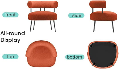 Mid Century Sherpa Boucle Accent Chair, Round Upholstered Barrel Arm Chair for Small Spaces, Fluffy Side Corner Chair for Living Room, Bedroom, Vanity, Office, Reading Nook（Orange）