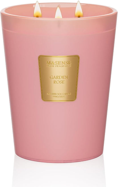 M&SENSE Garden Rose Scented Candle 35oz 150H Burn Time Long Lasting, 3-Wick Natural Aromatherapy Candle Highly Scented, Home Fragrance Housewarming Gifts