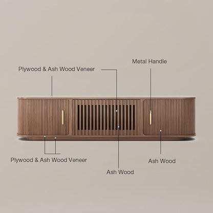 POVISON Fully-Assembled Mid-Century Modern Tambour Door TV Stand, Wood TV Console, Entertainment Center with Storage for 75 inch TV, Media Console for Living Room