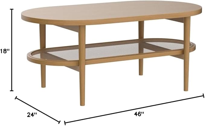 Nathan James Sonia Coffee Table with Storage Shelf, Light Wood/Rattan