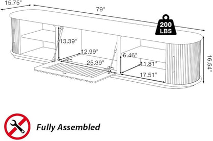 POVISON Fully-Assembled Mid-Century Modern Tambour Door TV Stand, Wood TV Console, Entertainment Center with Storage for 75 inch TV, Media Console for Living Room