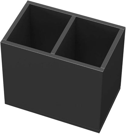 NIUBEE Acrylic Pen Holder 2 Compartments, Black Pencil Organizer Cup for Countertop Desk Accessory Storage