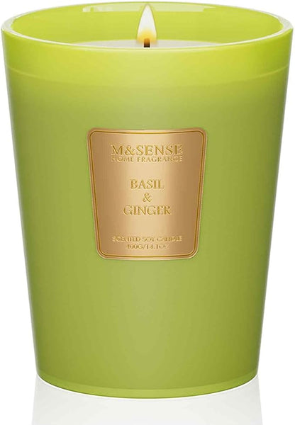 M&SENSE Basil Ginger Scented Natural Soy Wax Candle, 14.1oz 60 Hours Long Lasting Slow Burning Candles for Home Decor, Aromatherapy Candle for Stress Relief