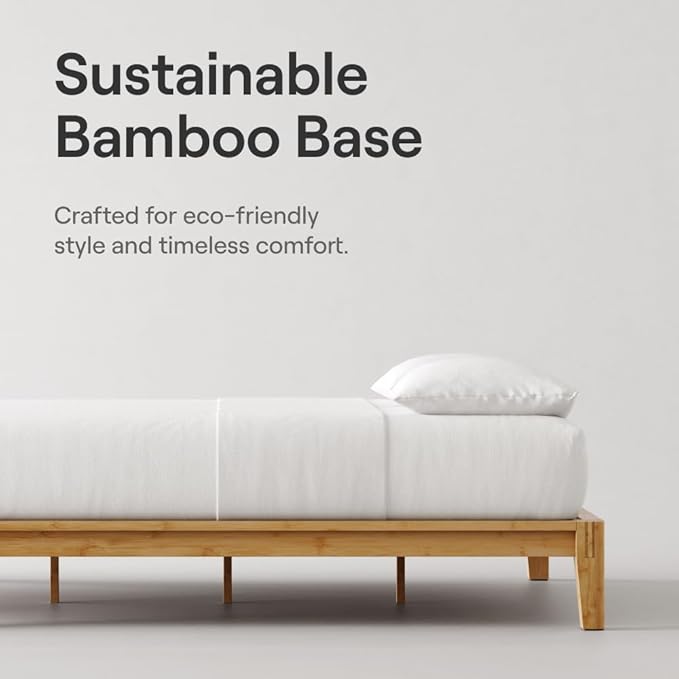 Nectar Bamboo Platform Bed Frame - California King - Natural - Floating Center Support Legs - 12” Height - Tool Free Set Up - Contemporary and Durable - Sturdy Wooden Slats - Holds Up to 800 Pounds