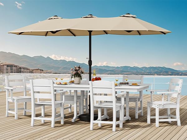 YITAHOME HDPE Patio Dining Table for 6, 71" Outdoor Dining Table w/Max Bearing 165 LBS, All Weather Rectangular Patio Table w/1.57" Umbrella Hole for Backyard Garden Lawn, White