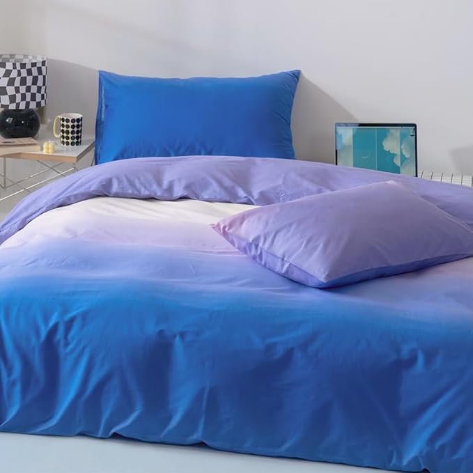 CLOTHKNOW Blue Purple Full Size Comforter Sets Blue Gradient Bedding Comforter Sets Purple Comforters Soft Blue Comforter with 2 x Pillow Cases