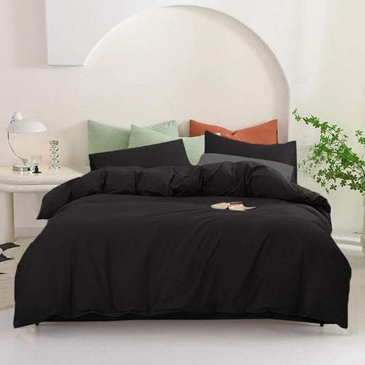 Pureant Black Comforter California King Black Bedding Set Pure Black Comforter Cal King for Women Men Soft Breathable Dark Color Comforter Set 3 Pieces Lightweight Black Comforter Set All Black Bed