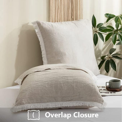 Simple&Opulence 100% Linen Euro Sham Pillow Covers Belgian Flax-Set of 2, Decorative Pillow Cover with Tassels, Boho Shabby Chic Style for Couch/Bed, Natural Linen, 26" x 26"