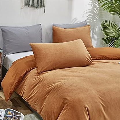 CLOTHKNOW Pumpkin Velvet Full Comforter Set Brown Fluffy Bedding Comforter Sets Terracotta Comforter Soft Cozy Orange Bed Comforter Sets