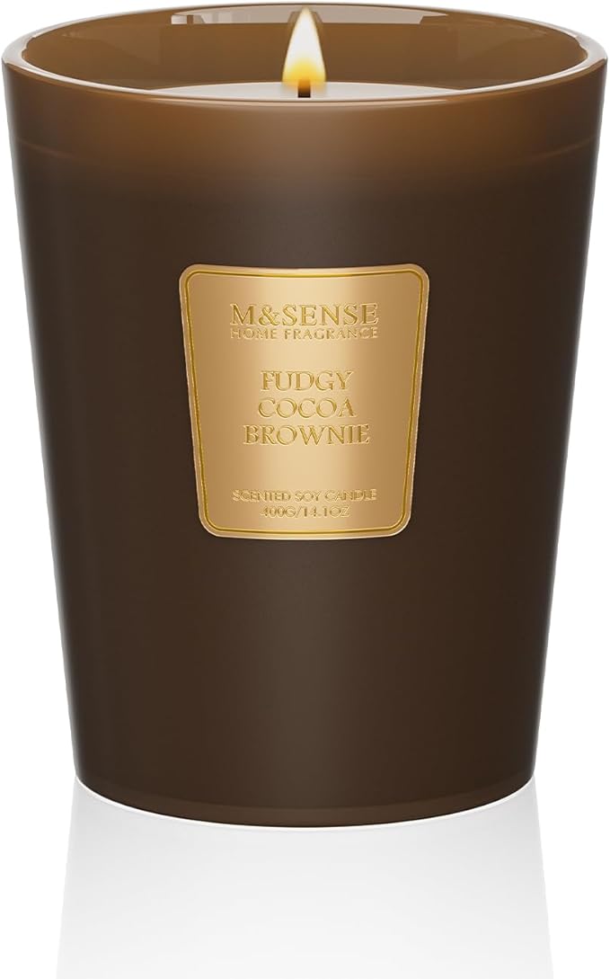M&SENSE Fudgy Cocoa Brownie Scented Candle Home Decor, Natural Soy Wax,14.1oz 60 Hours Long Lasting Slow Burning, Aromatherapy Fall Winter Candle, Festival Christmas Thanksgiving Housewarming Gifts