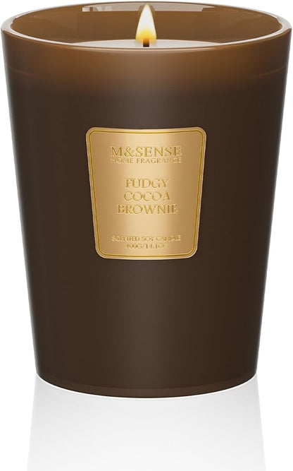 M&SENSE Fudgy Cocoa Brownie Scented Candle Home Decor, Natural Soy Wax,14.1oz 60 Hours Long Lasting Slow Burning, Aromatherapy Fall Winter Candle, Festival Christmas Thanksgiving Housewarming Gifts