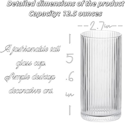 Striped Glass Cups Set of 4b12.5oz Textured Drinking Glasses Durable Thick Glassware for Juice Iced Tea & Smoothies