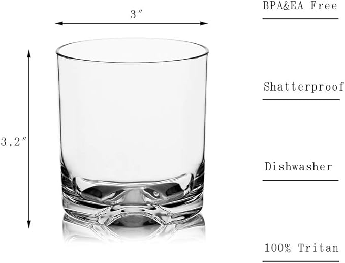 9oz Unbreakable Plastic Whiskey Rocks Glasses Double Old Fashioned Tritan Clear Drinking Beer Tumblers Cups Glassware, Shatterproof, BPA-FREE, Dishwasher safe