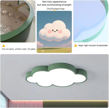 Kids Room Light Fixture/Cloud Shape LED Ceiling Light, 22 inch, 48W, Remote Control with 3 Colors & Dimming, Green Frame
