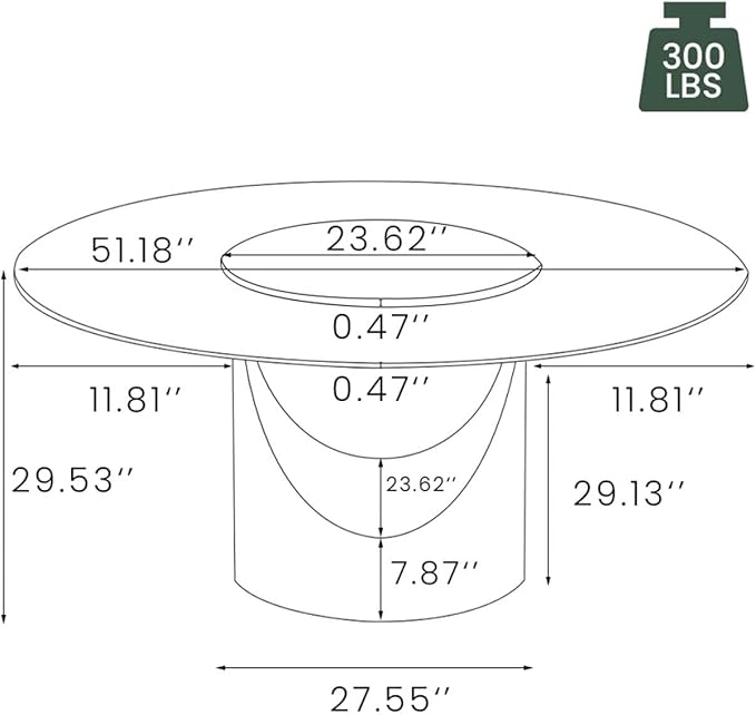 POVISON Round Dining Table with Lazy Susan for 4, 51" Matte Black Sintered Stone Top Dining Table with Bronze Carbon Steel Pedestal, Modern Dining Room Table for Kitchen, Living Room (Table Only)