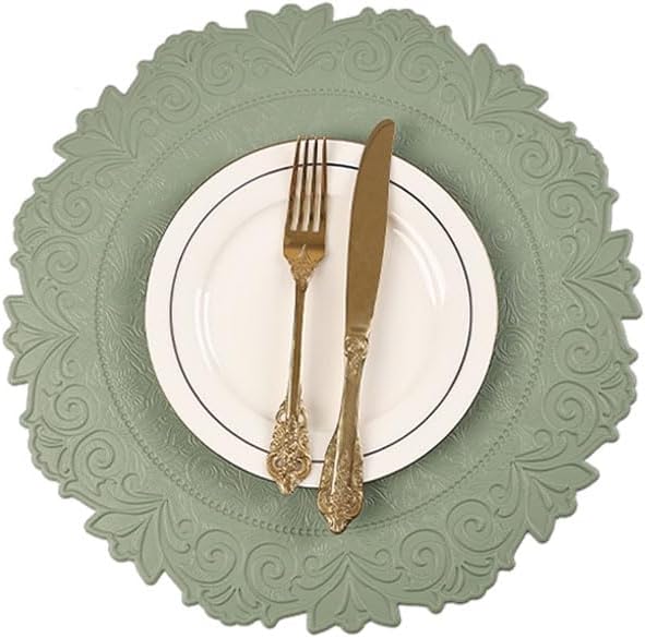 Noctiflorous Round Faux Leather 15 Inch Placemats Set of 4 Waterproof Wipeable Heat Resistant Tablemat for Dining Table Kitchen Non Slip Oilproof Table Place Mat for Indoor Outdoor(A Green, 4)